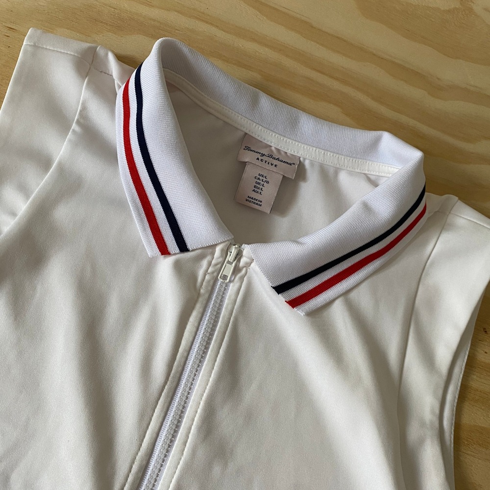 Tommy Bahama Active Sleeveless Zip Polo Shirt Athletic Golf White Large White